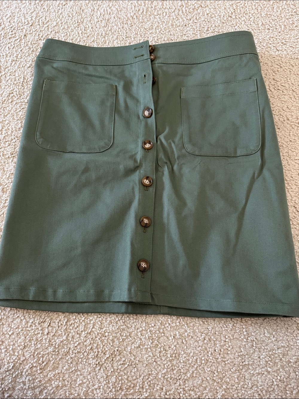 LOFT Olive Green Button-Front Mini Skirt
